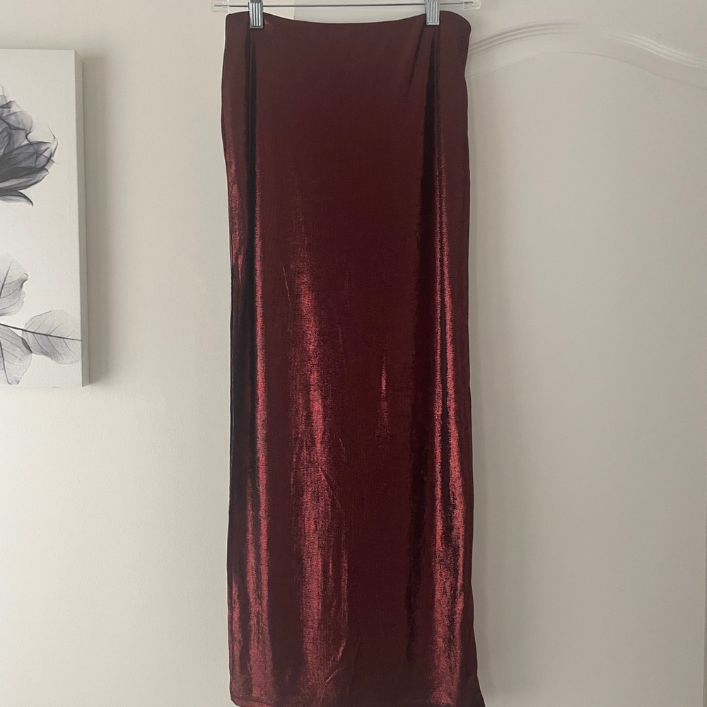Metallic Burgundy Velvet Maxi Skirt
